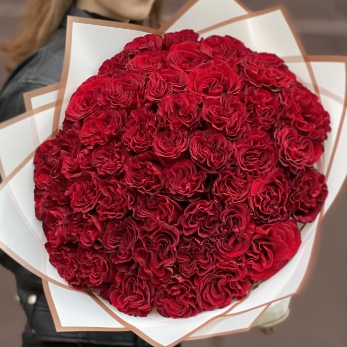 51 красная пионовидная роза Хартс